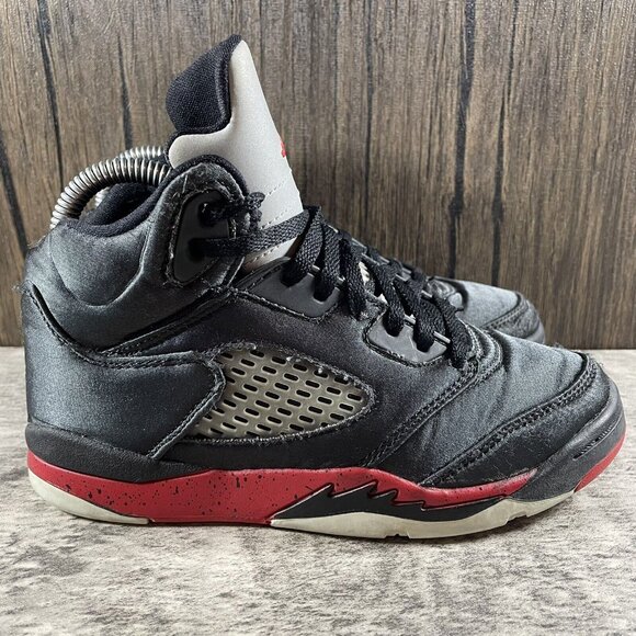 Nike Air Jordan 5 Retro Satin PS Black Red White 2017 440889-006 Size 1 - Picture 4 of 8
